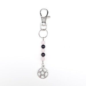 Pentacle Pentagram Wiccan Witch Pink Black Goth Keychain Handmade Accessory